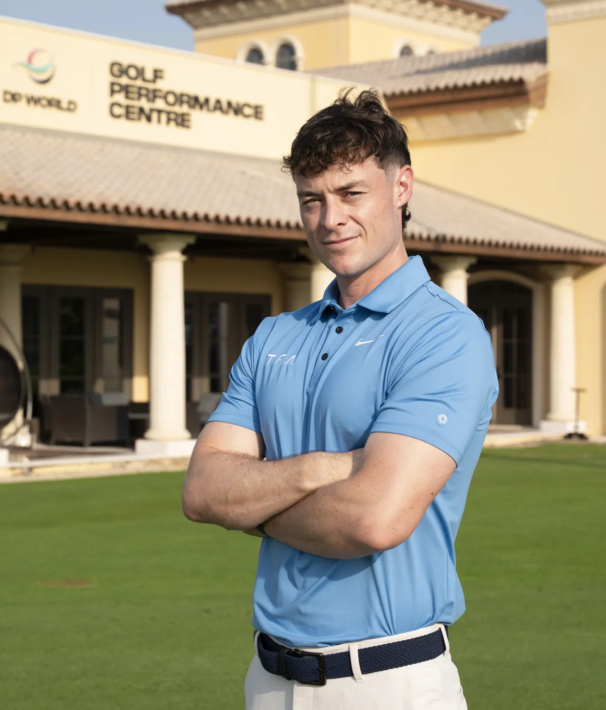 Jamie Dreelan outside the DP World Golf Performance Centre